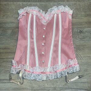 Shirley of Hollywood Striped Satin Lace Boned Corset Coquette Candy